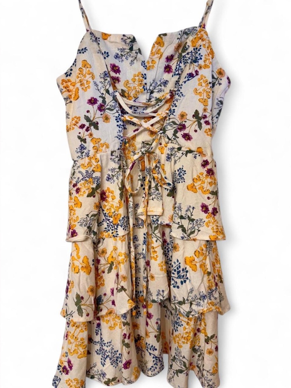Trixxi Women's Floral Babydoll Dress, Tiered Layers Linen Blend Fairycore. NWOT